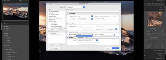 Lightroom has an output sharpening menu
