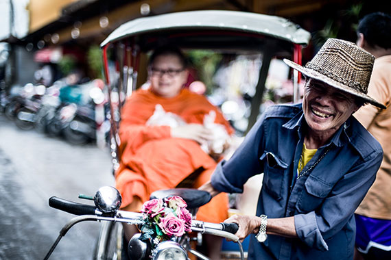 tricycle taxi with monk