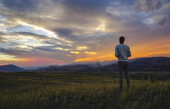 a person in a landscape image for perspective