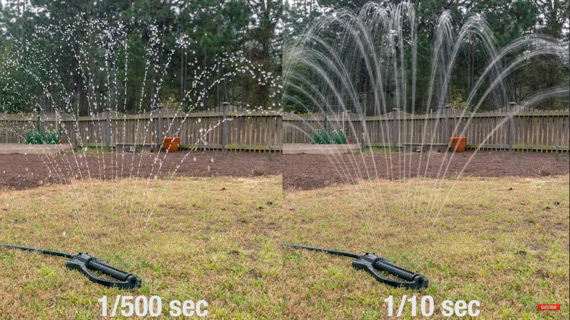 garden sprinkler at different shutter speed