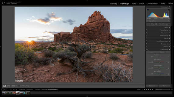 before camera calibration in lightroom