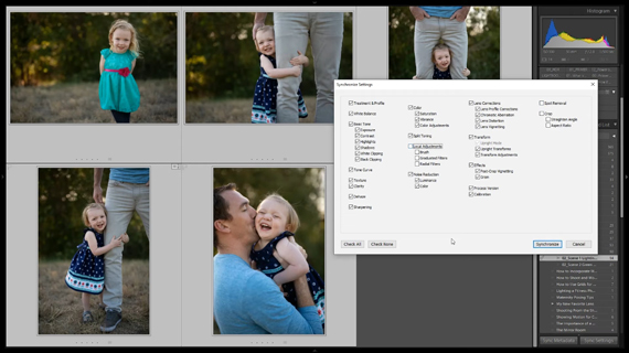 synchronize adjustments in Lightroom