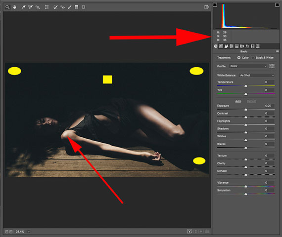 post processing dark and light areas for low key photo