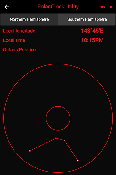 Polar Clock Utility showing orientation of Octans stars