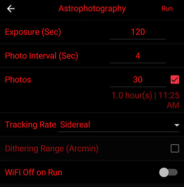 astrophotography settings