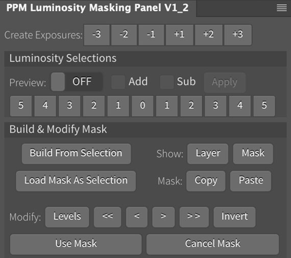 luminosity masking panel