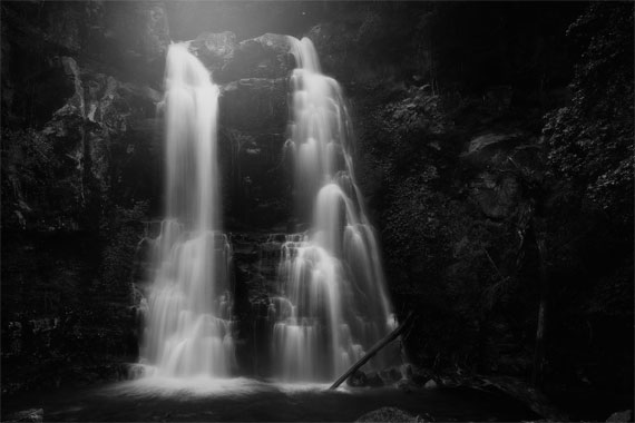 black white waterfall