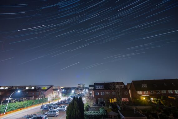 light trails near city