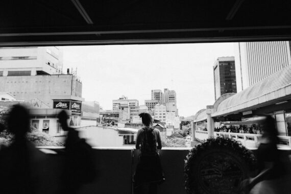 still person blurred surroundings
